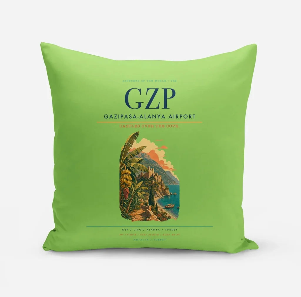 Gazipasa-Alanya Airport (GZP) design on light green pillow