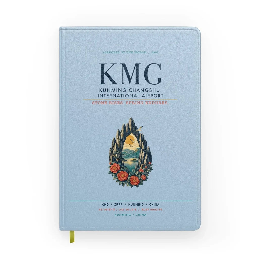 Kunming Changshui International Airport (KMG) design on light blue notebook