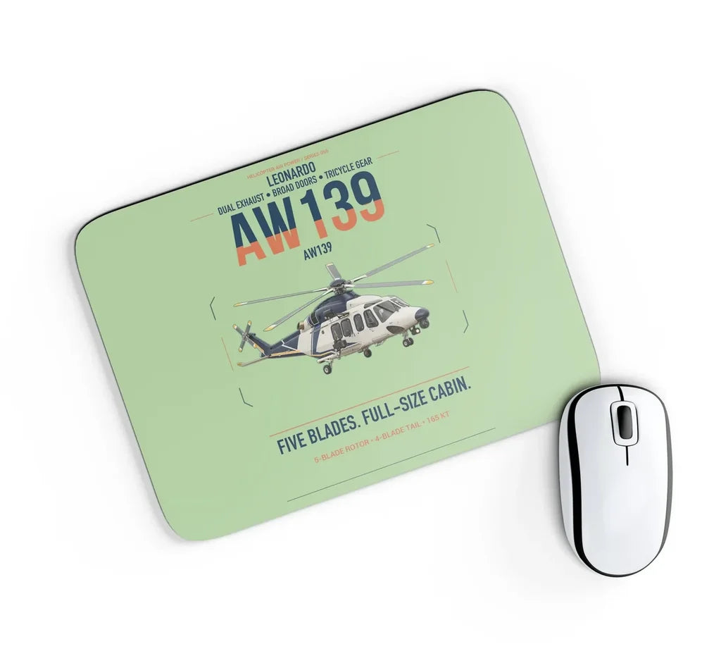Leonardo AW139 design on light green rectangle mouse pad