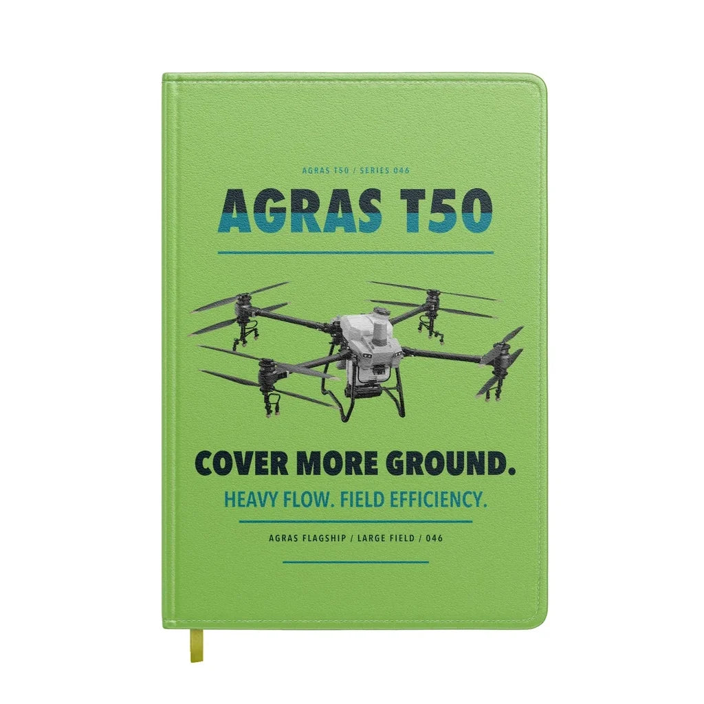 DJI Agras T50 design on light green notebook