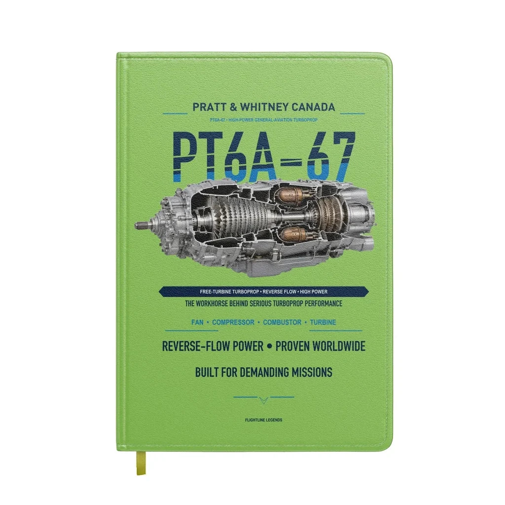 PT6A-67 design on light green notebook