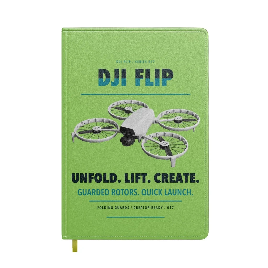 DJI Flip design on light green notebook