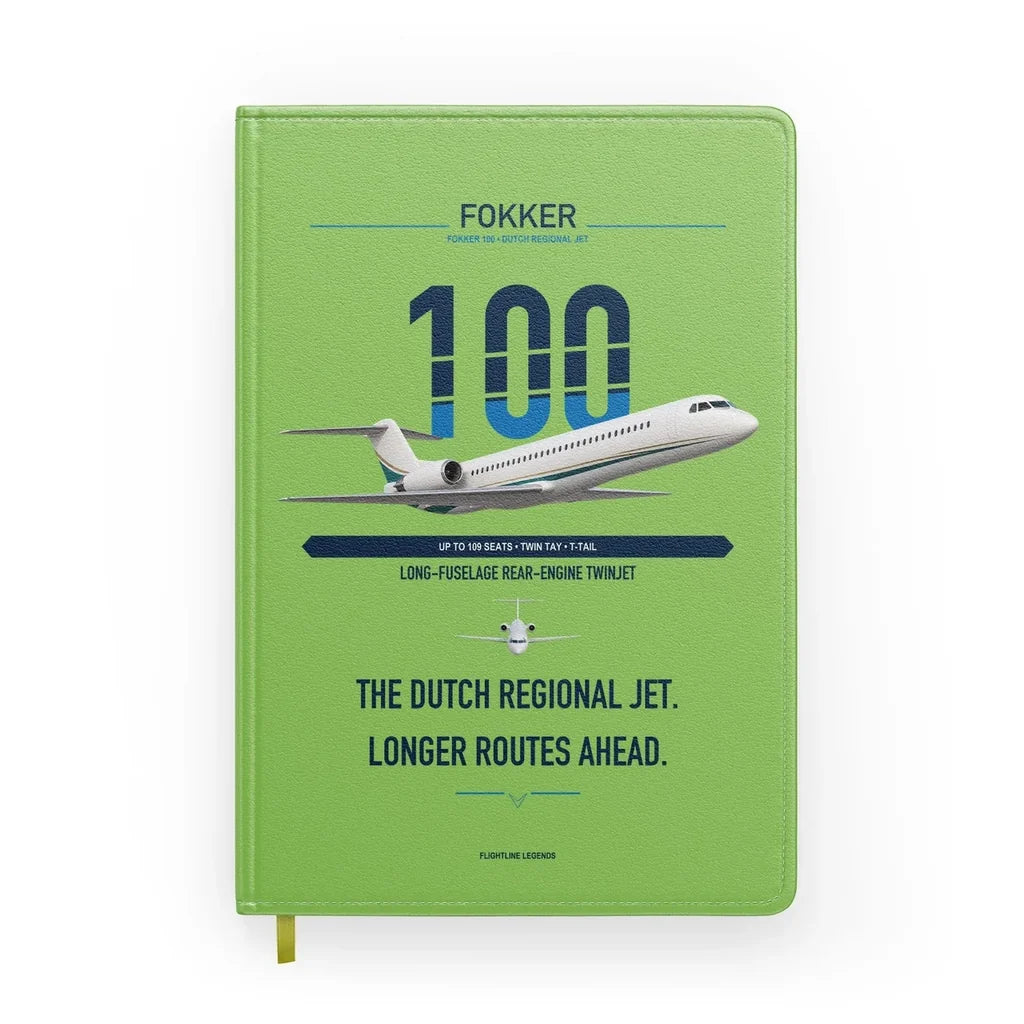 Fokker 100 design on light green notebook