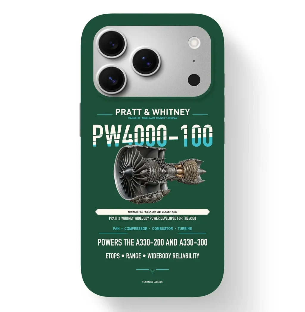 PW4000-100 Case design on dark green iphone case