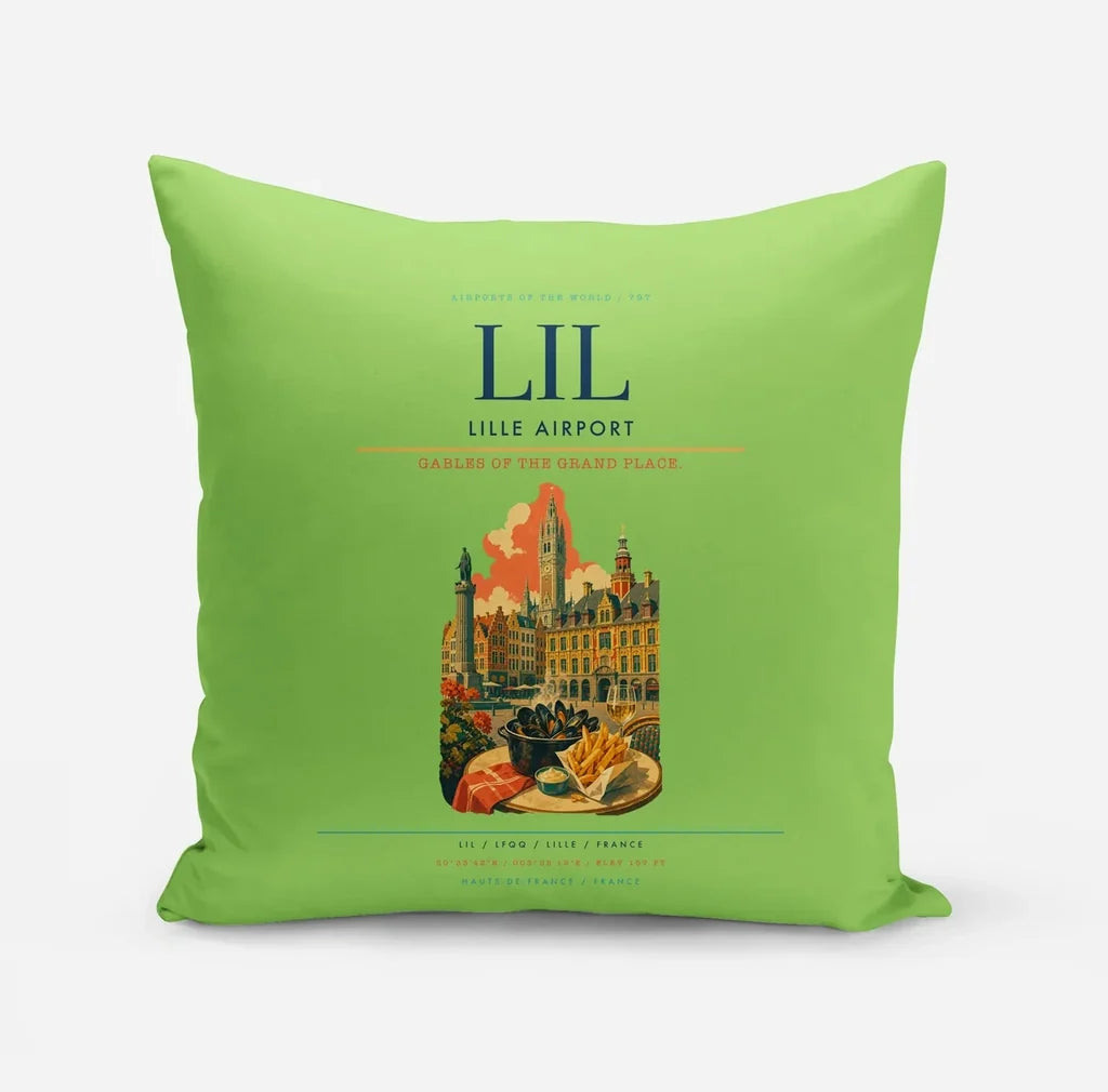 Lille Airport (LIL) design on light green pillow