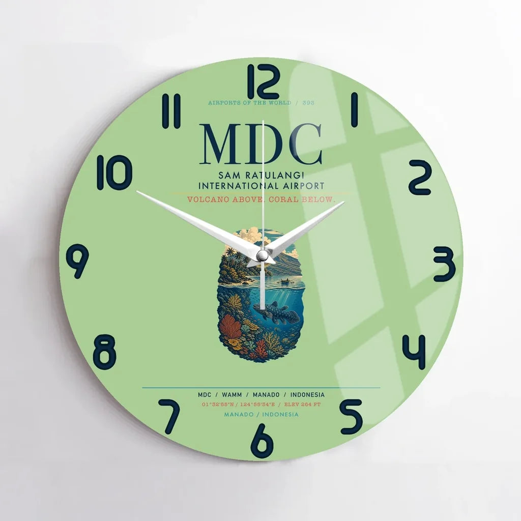 Sam Ratulangi International Airport Manado (MDC) design on light green no frame wall clock