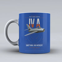 Thumbnail for Dassault Mystère IV A design on blue ceramic mug, double-side print