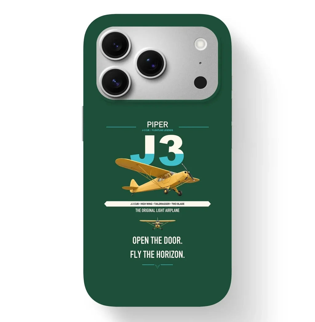 Piper J-3 Cub design on dark green magsafe iphone case, for iPhone 17 Pro