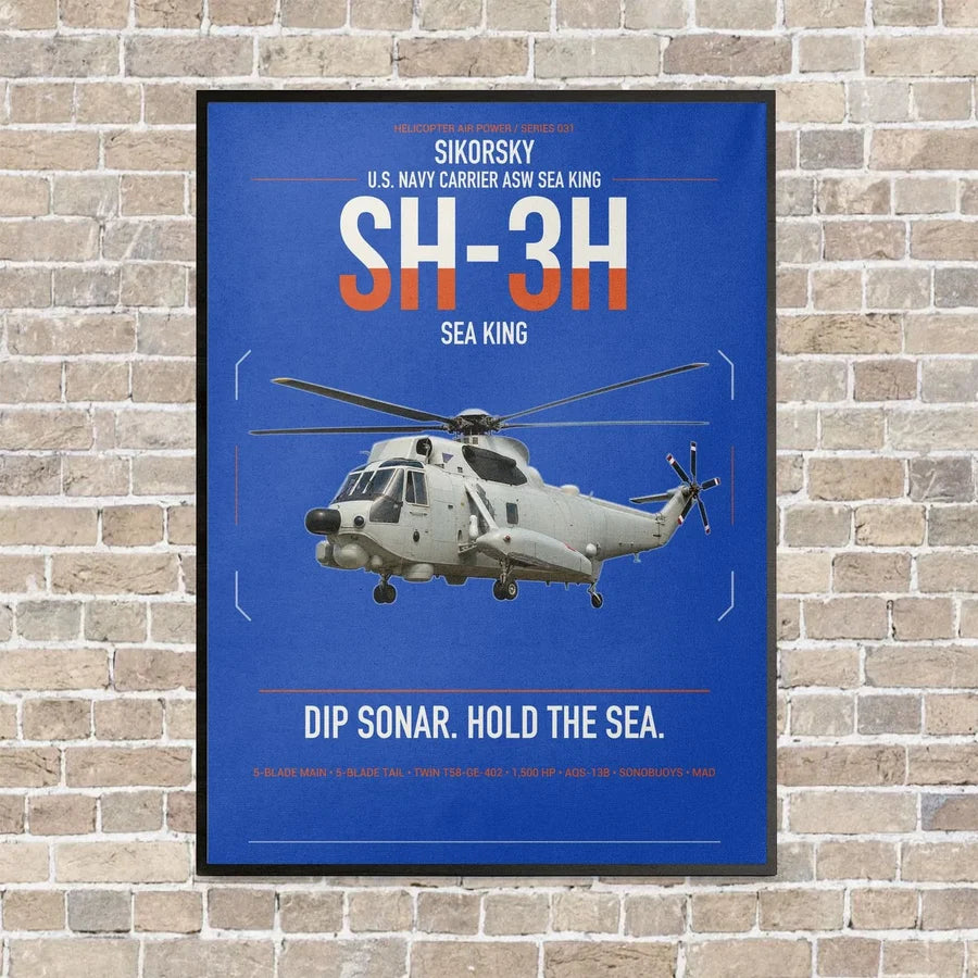 Sikorsky SH-3H Sea King vertical canvas print - framed - blue background