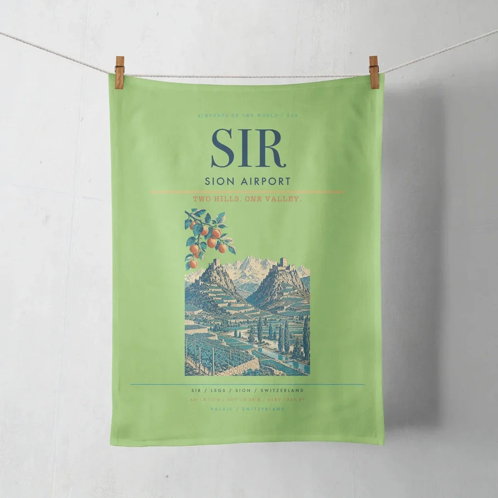 Sion Airport (SIR) design on light green towel