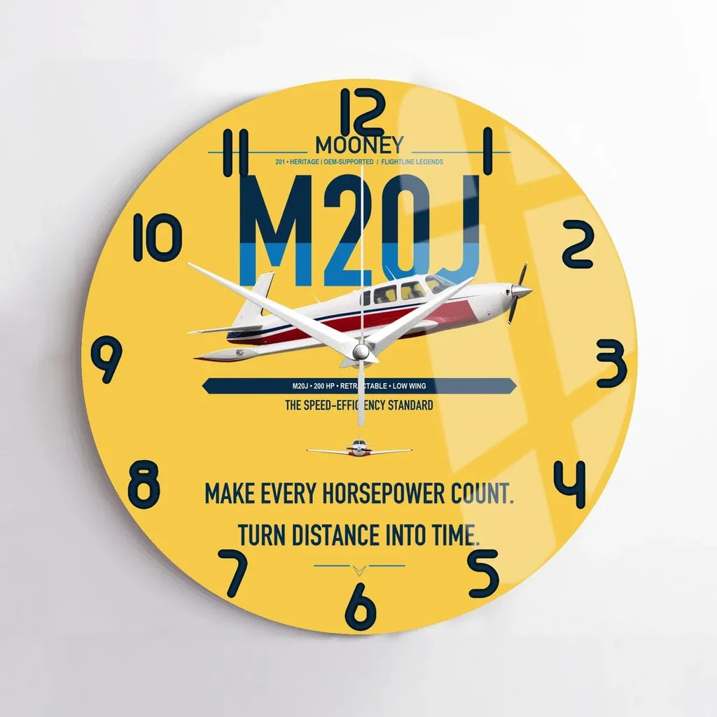 Mooney M20J 201 design on yellow no frame wall clock