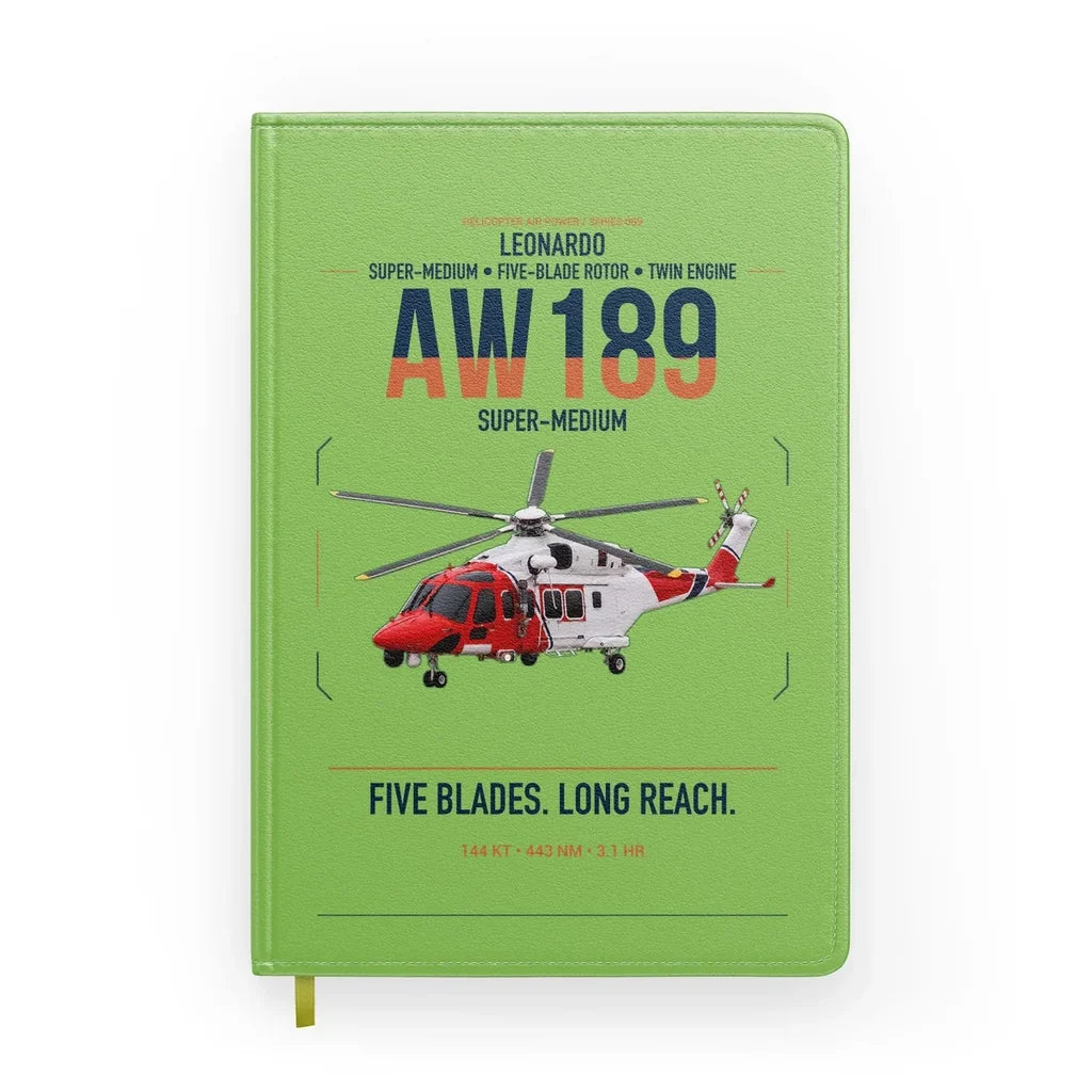 Leonardo AW189 design on light green notebook