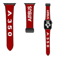 Thumbnail for Airbus A350 Flat Text leather apple watch band - red