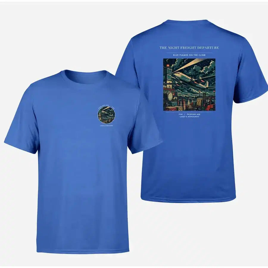 VINTAGE G4248 - The Night Freight Departure - Double-Side T-Shirt design on blue double side t shirt