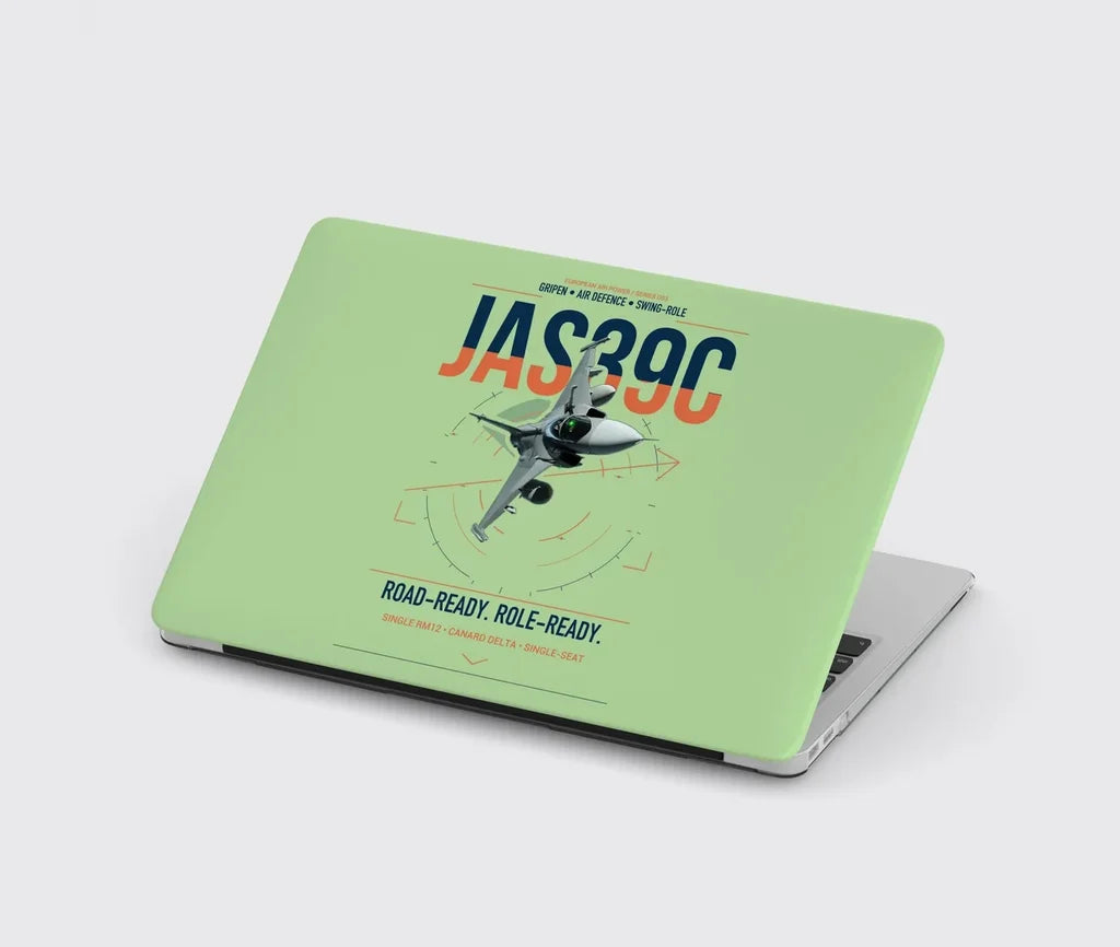 Saab JAS 39C Gripen design on light green MacBook case