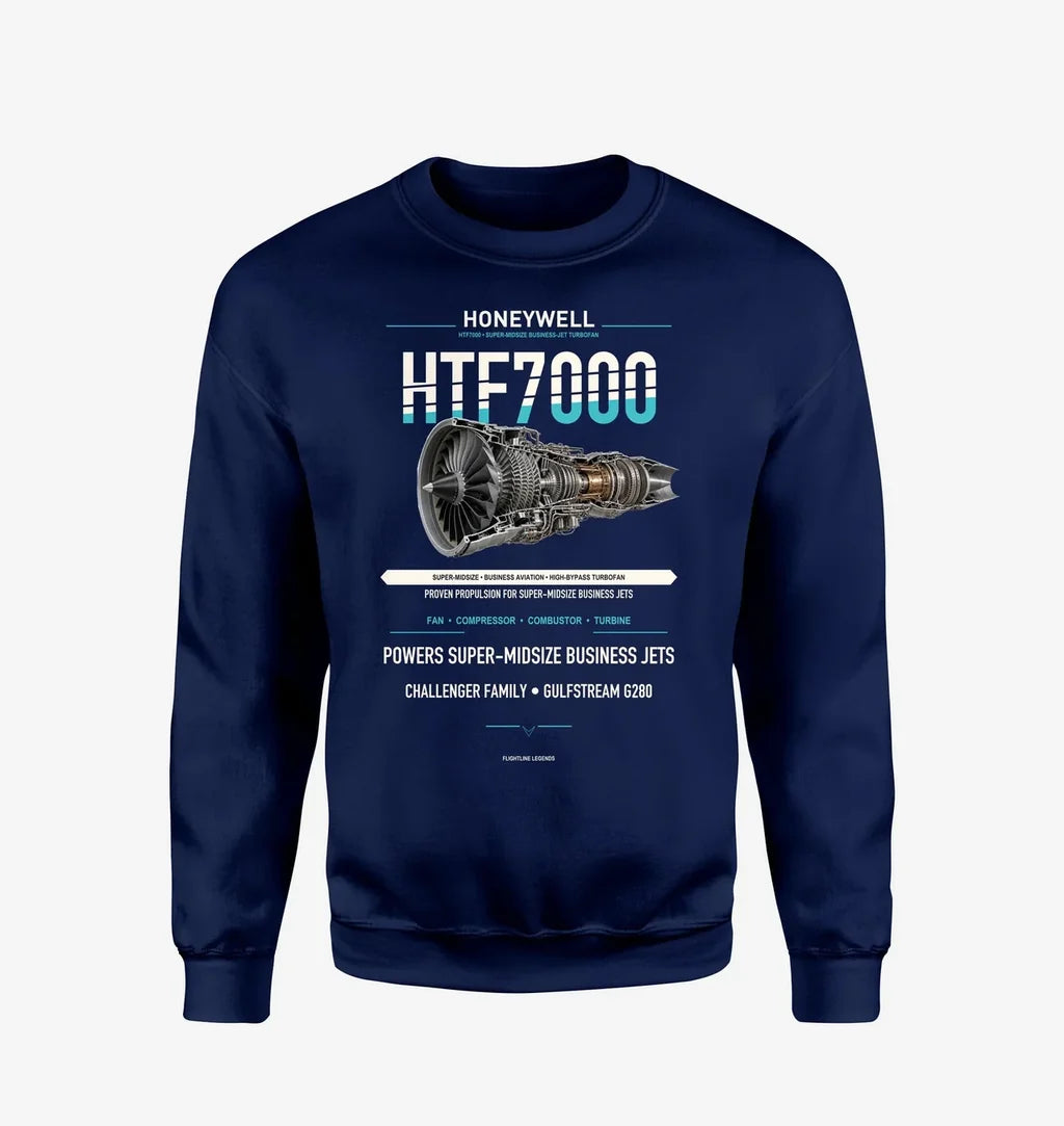 HTF7000 design on navy blue sweatshirt