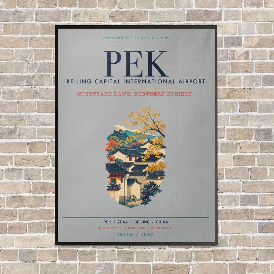 Beijing Capital International Airport PEK vertical canvas print - framed - light gray background