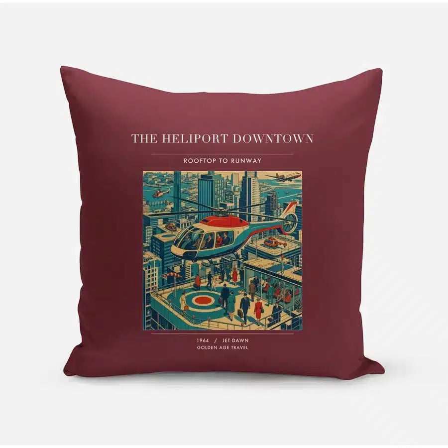VINTAGE G4127 - The Heliport Downtown - Designed Pillows design on darkred