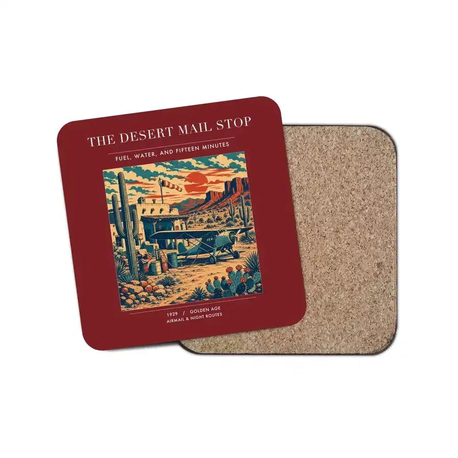The Desert Mail Stop - Designed Coasters design on dark red 1-piece