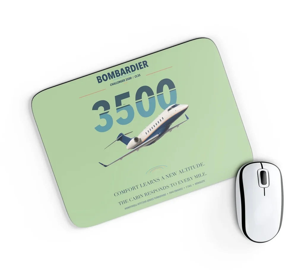 Bombardier Challenger 3500 design on light green rectangle mouse pad