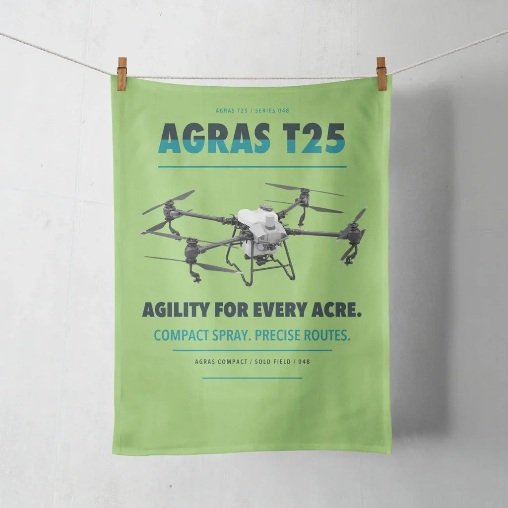 DJI Agras T25 design on light green towel