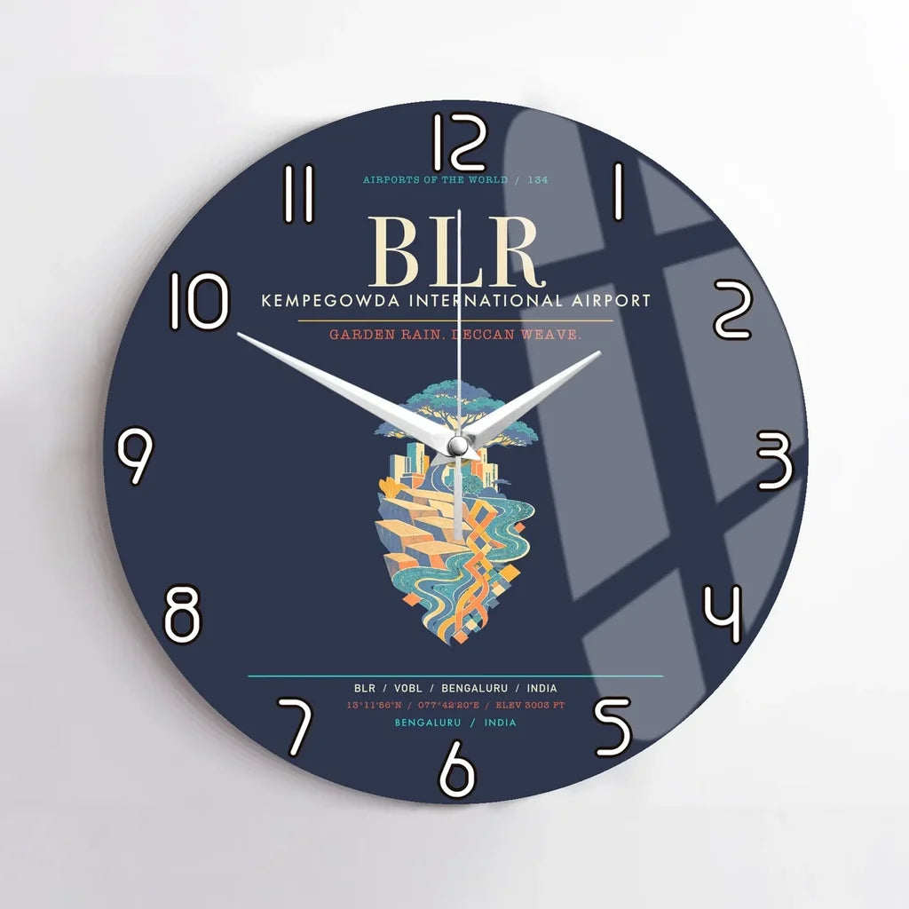 Kempegowda International Airport Bengaluru BLR - Deccan Garden Silk Loom Wall-Clock No-Frame - Navy Blue