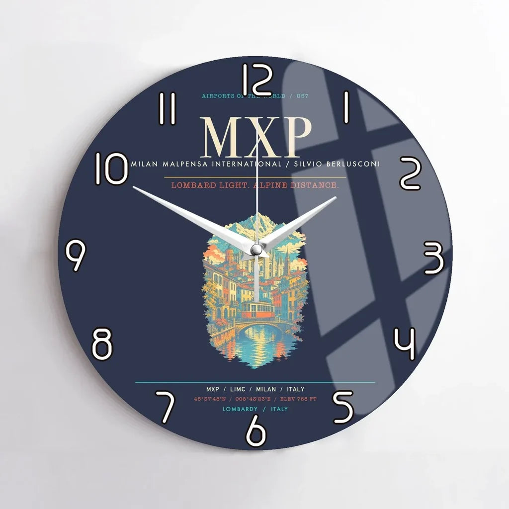 Milan Malpensa International Airport Silvio Berlusconi MXP Wall-Clock No-Frame - Navy Blue