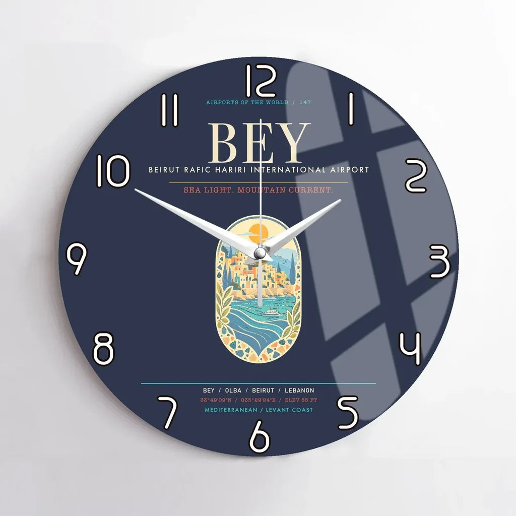 Beirut Rafic Hariri International Airport BEY - Levantine Sea Current Wall-Clock No-Frame - Navy Blue