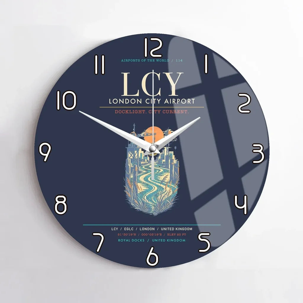 London City Airport LCY Wall-Clock No-Frame - Navy Blue