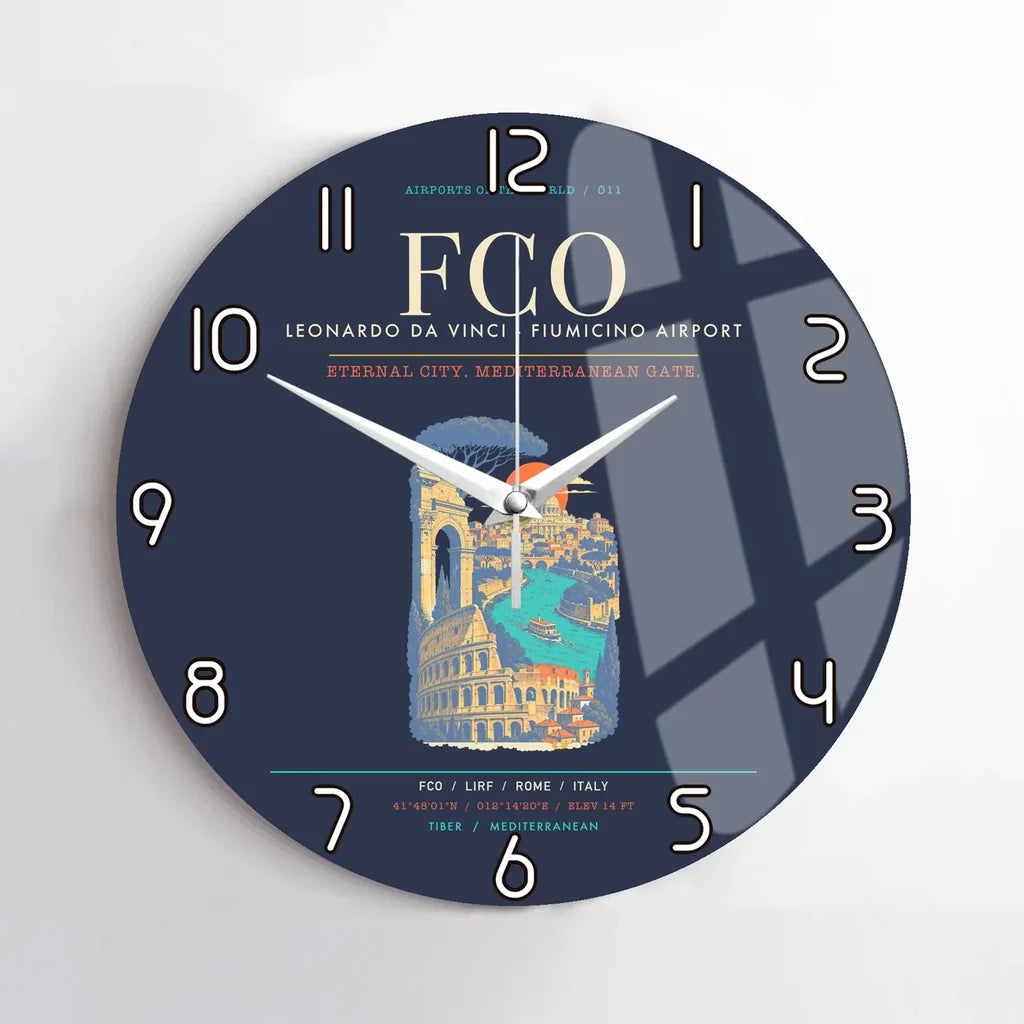 Rome Leonardo da Vinci Fiumicino Airport FCO Wall-Clock No-Frame - Navy Blue