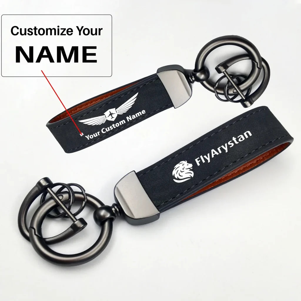 FlyArystan Airlines Horseshoe Buckle key chain, Black + Name