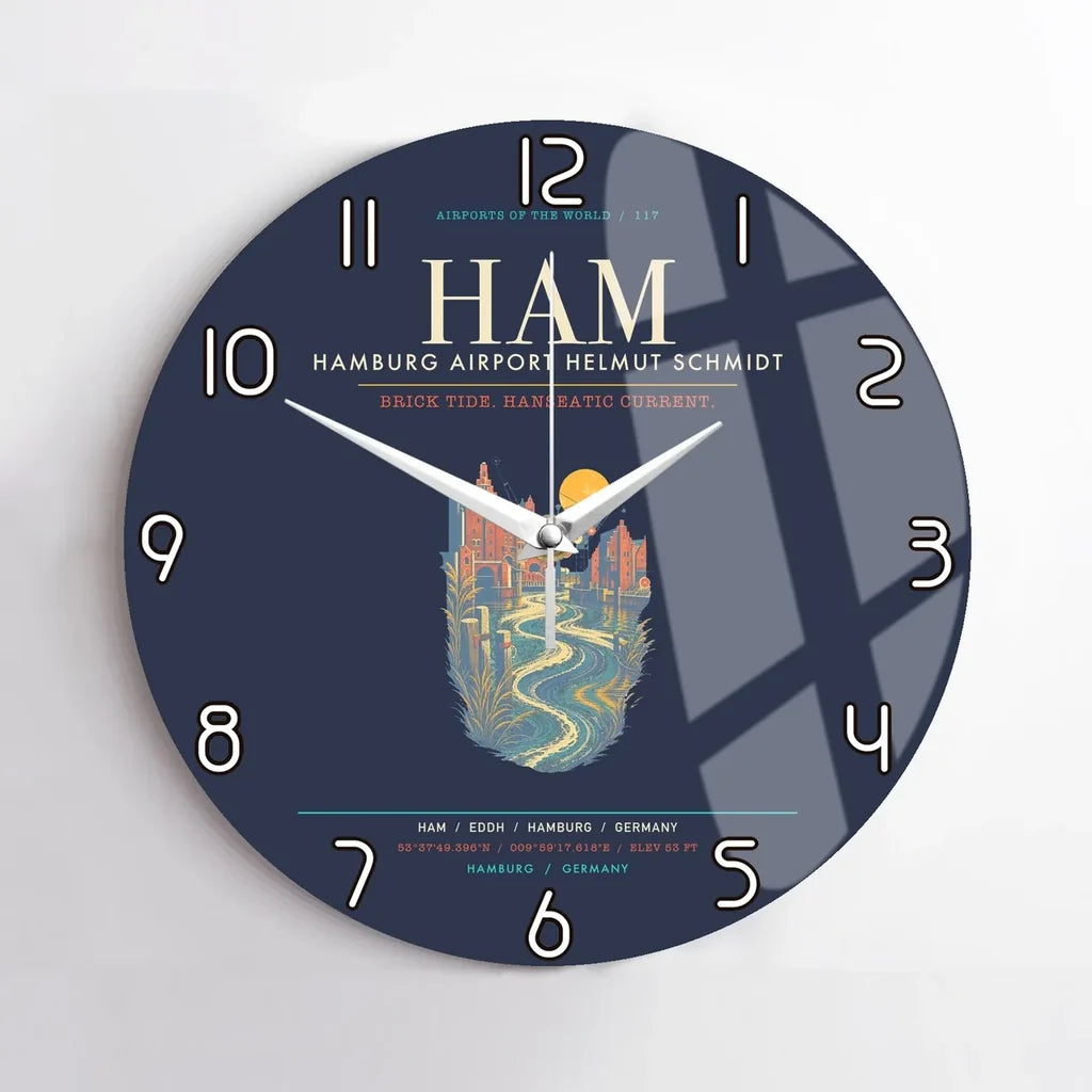Hamburg Airport Helmut Schmidt HAM - Elbe Brick Tide Signal Wall-Clock No-Frame - Navy Blue