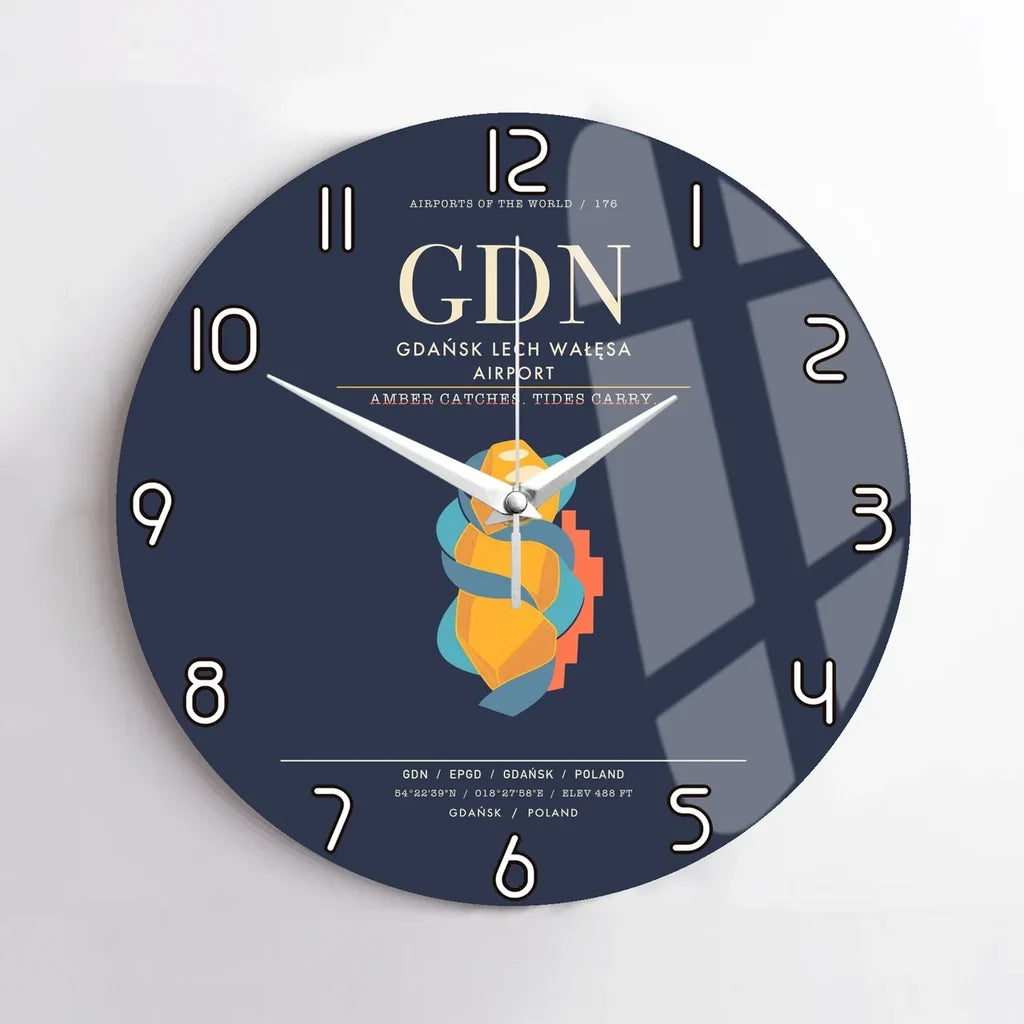 Gdansk Lech Waesa Airport GDN Wall-Clock No-Frame - Navy Blue