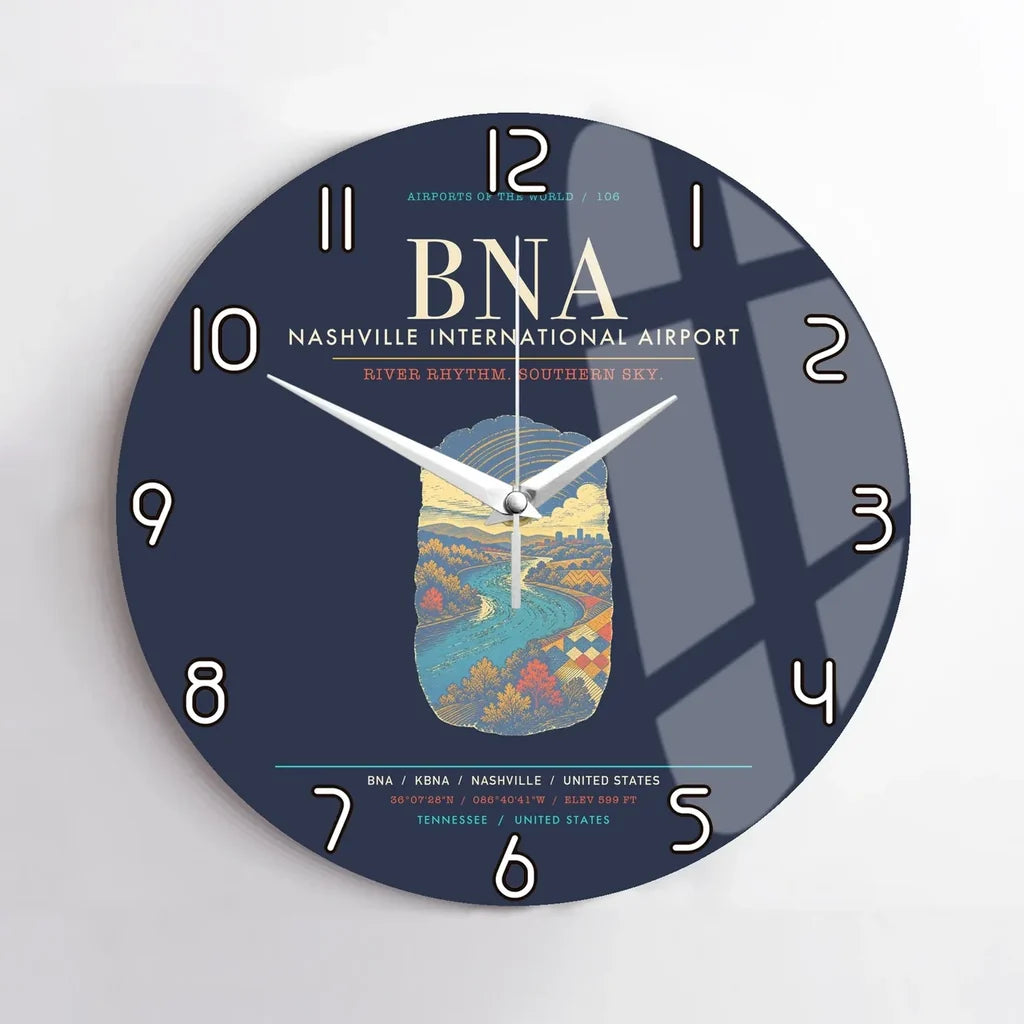 Nashville International Airport BNA Wall-Clock No-Frame - Navy Blue