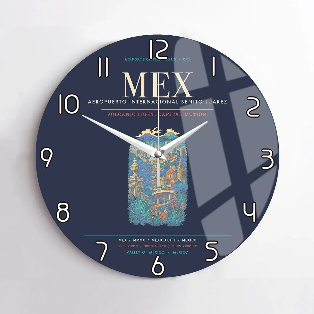 Mexico City Benito Juarez International Airport MEX Wall-Clock No-Frame - Navy Blue