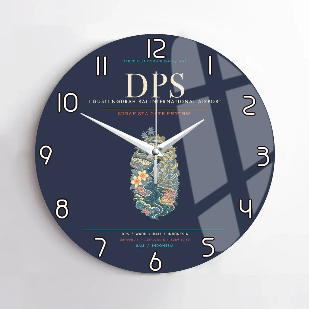 I Gusti Ngurah Rai International Airport Bali DPS - Subak Sea-Gate Rhythm Wall-Clock No-Frame - Navy Blue