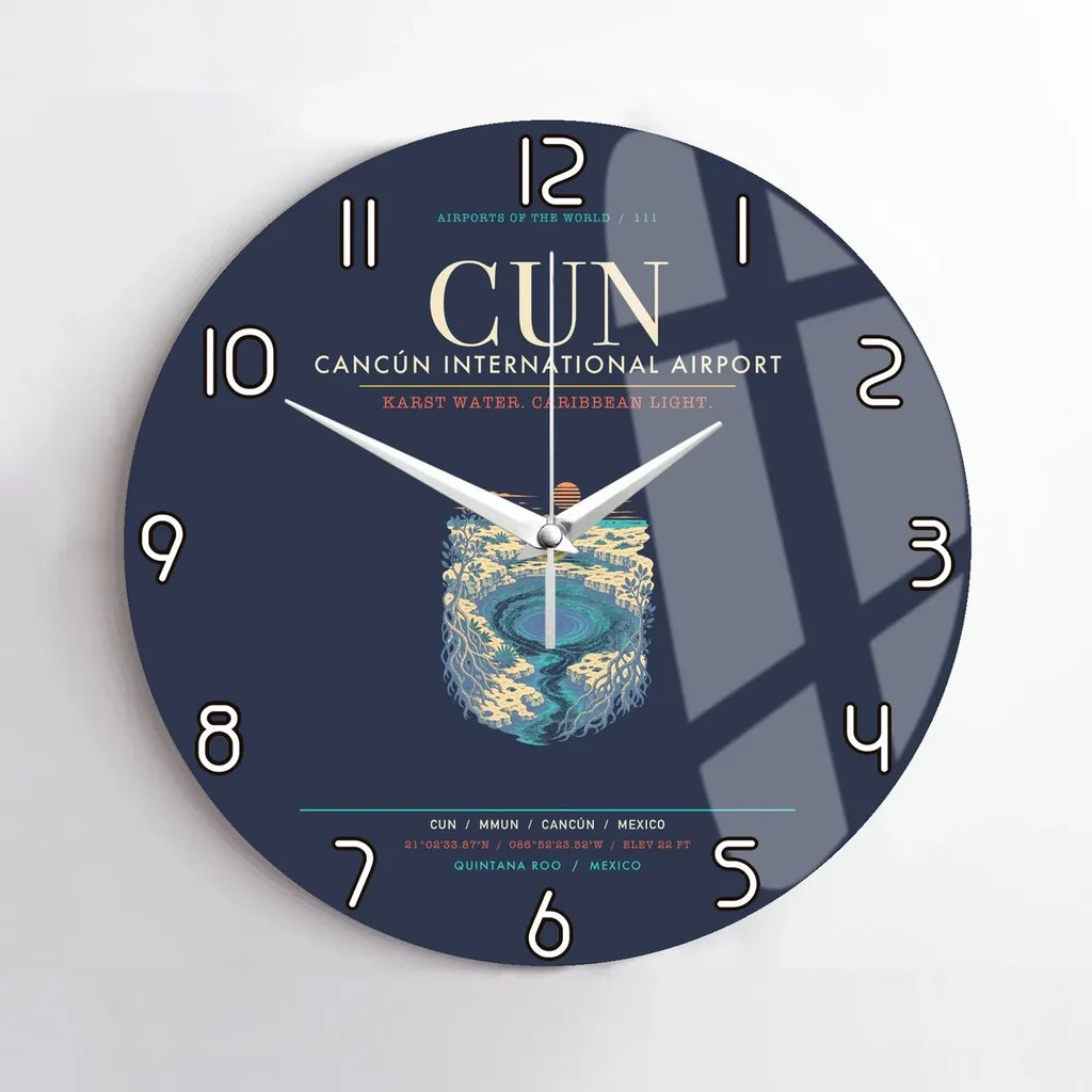 Cancun International Airport CUN Wall-Clock No-Frame - Navy Blue