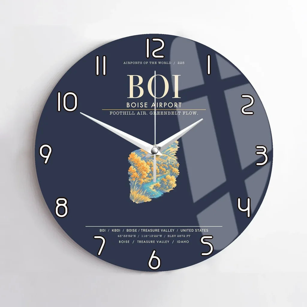 Boise Airport BOI Wall-Clock No-Frame - Navy Blue