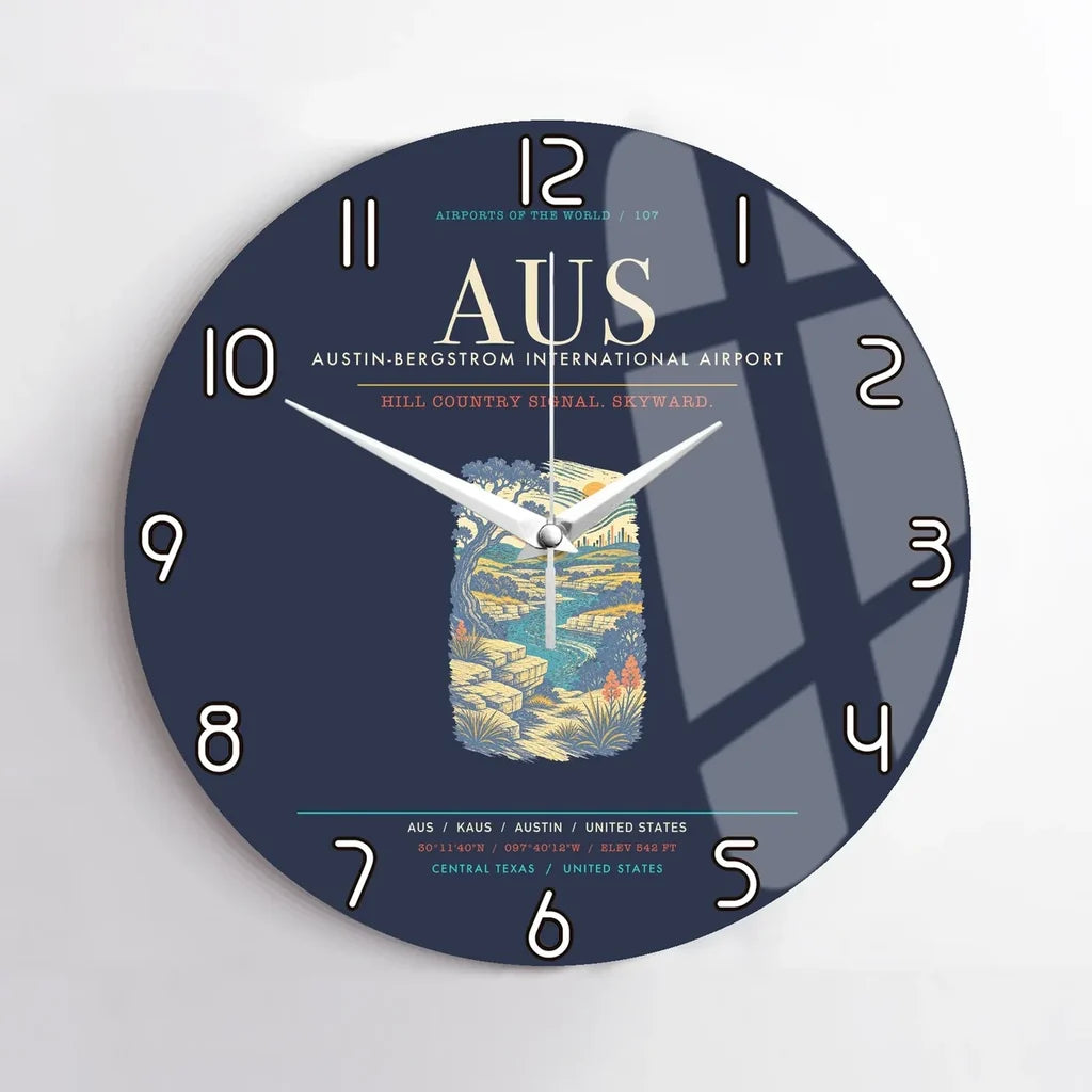 Austin-Bergstrom International Airport AUS Wall-Clock No-Frame - Navy Blue