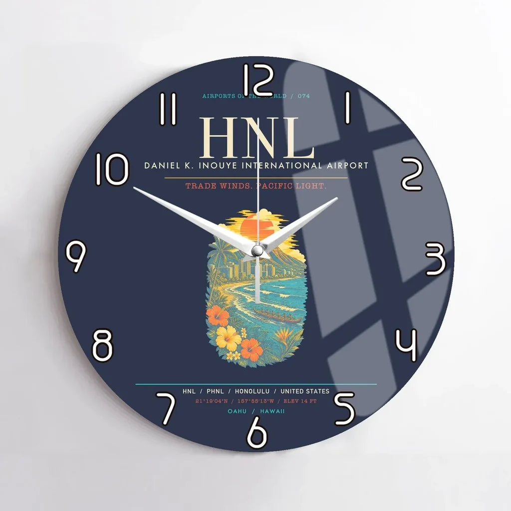 Honolulu Daniel K. Inouye International Airport HNL Wall-Clock No-Frame - Navy Blue