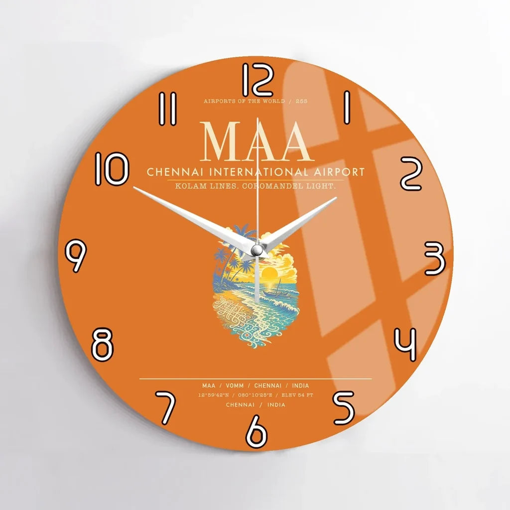 Chennai International Airport MAA Wall-Clock No-Frame - Orange