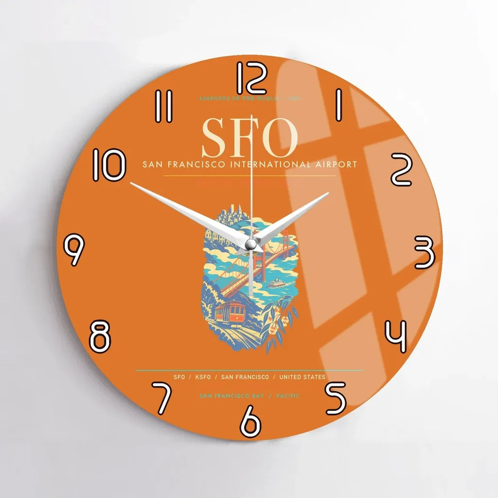 San Francisco International Airport SFO Wall-Clock No-Frame - Orange