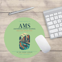 Thumbnail for Amsterdam Airport Schiphol (AMS) design on light green round mouse pad