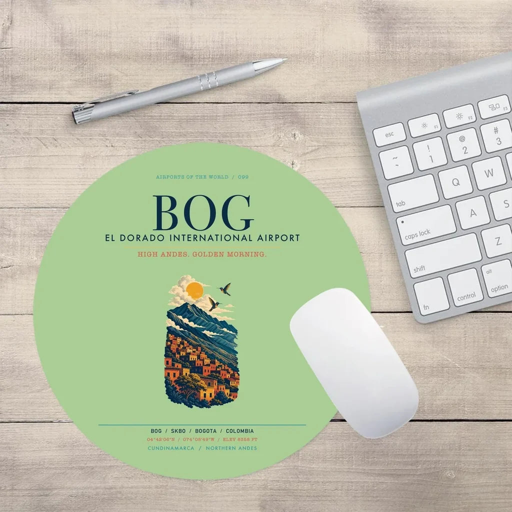 Bogota El Dorado International Airport (BOG) design on light green round mouse pad
