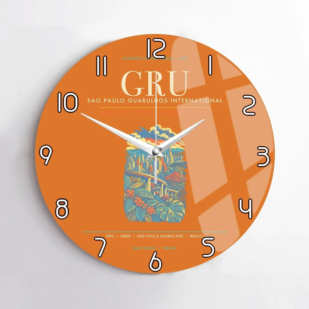 Sao Paulo Guarulhos International Airport GRU Wall-Clock No-Frame - Orange