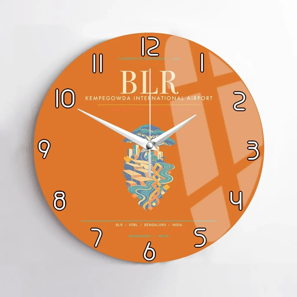 Kempegowda International Airport Bengaluru BLR - Deccan Garden Silk Loom Wall-Clock No-Frame - Orange