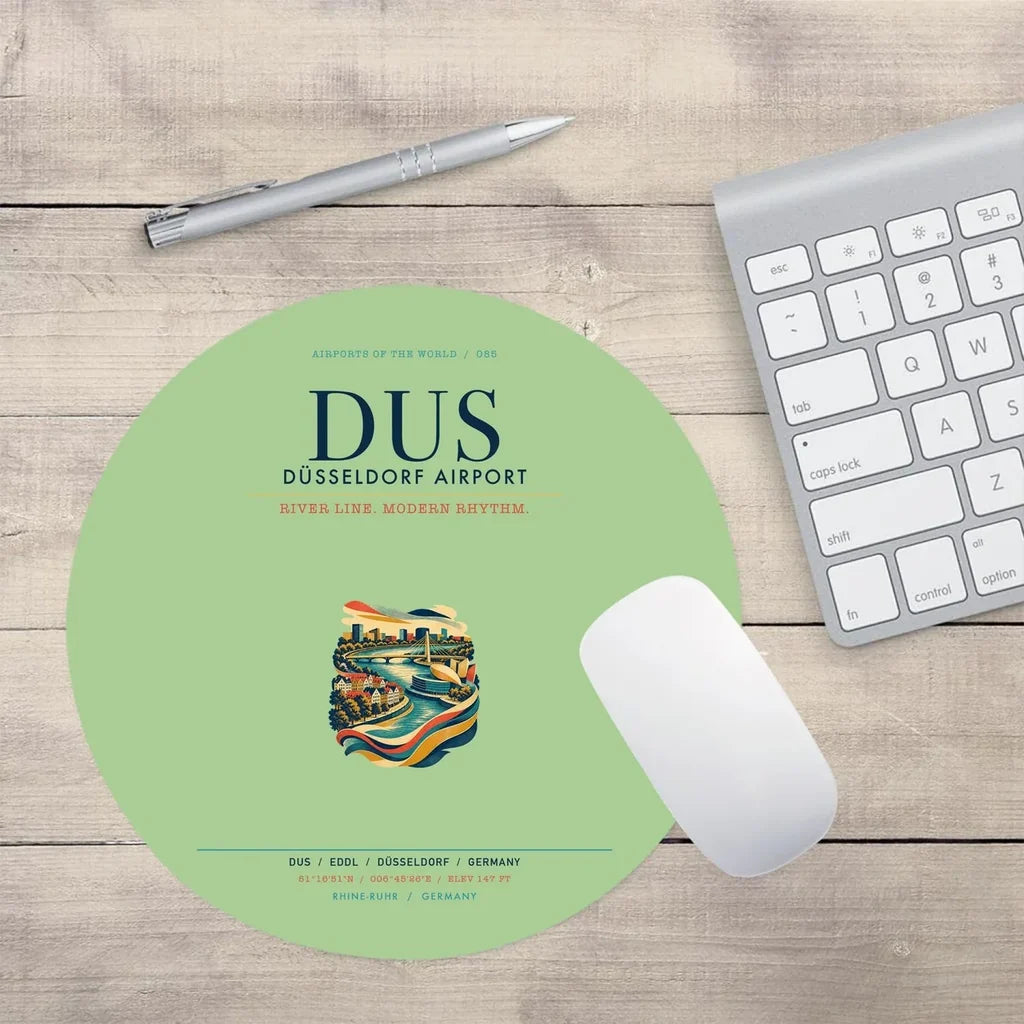 Düsseldorf Airport (DUS) design on light green round mouse pad