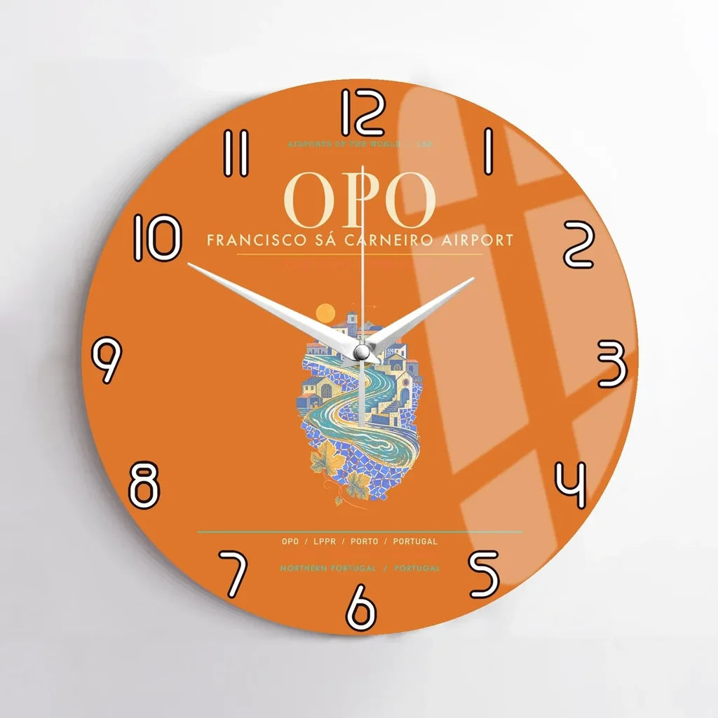 Porto Francisco Sa Carneiro Airport OPO - Douro Azulejo Current Wall-Clock No-Frame - Orange