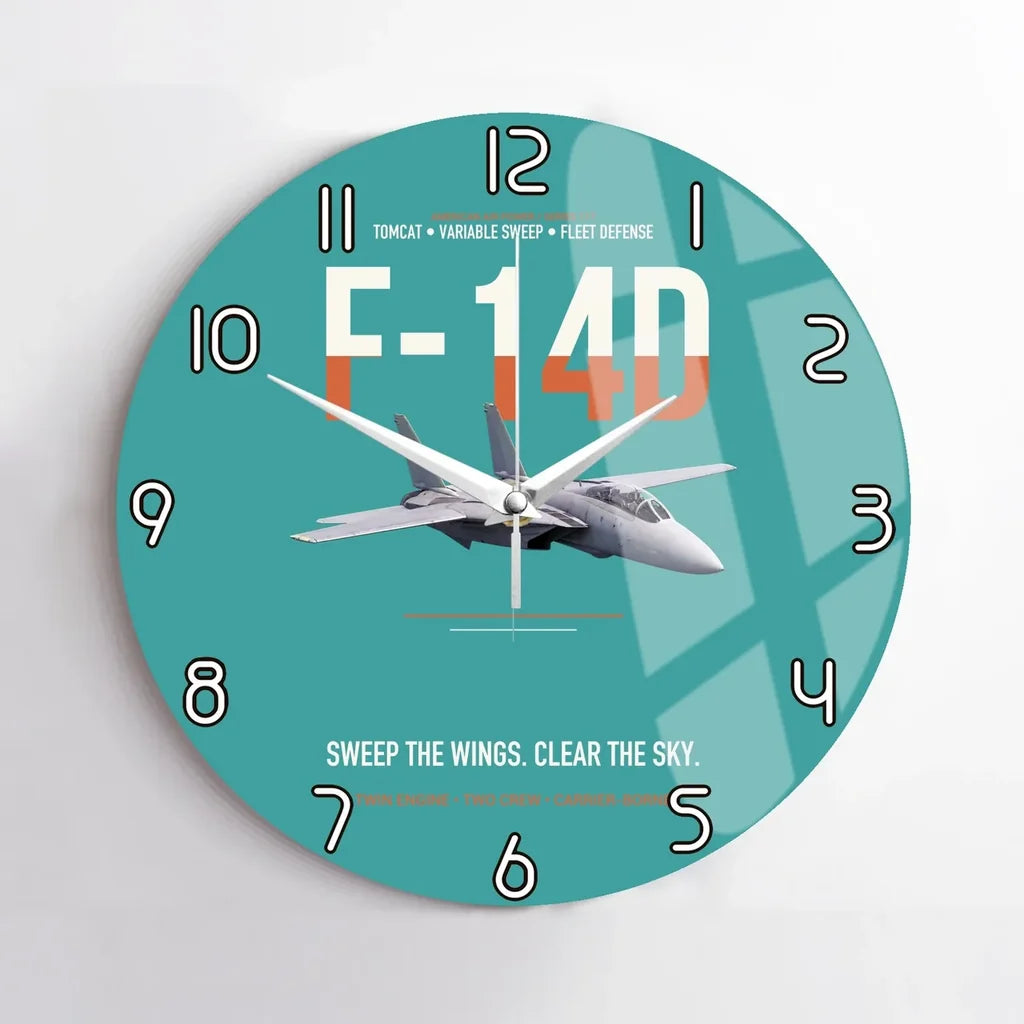 F-14D Tomcat Sweep The Wings Clear The Sky design on turquoise no frame wall clock