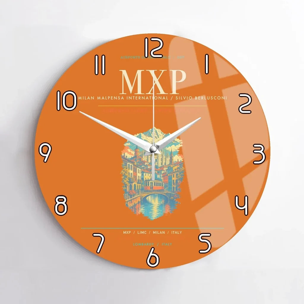 Milan Malpensa International Airport Silvio Berlusconi MXP Wall-Clock No-Frame - Orange